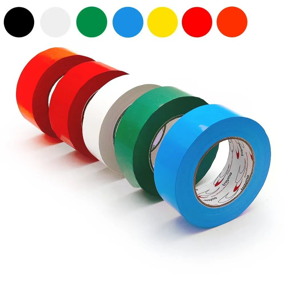 Rollos de cinta adhesiva de colores empleados para marcaje de suelos de la referencia TYM 44120.