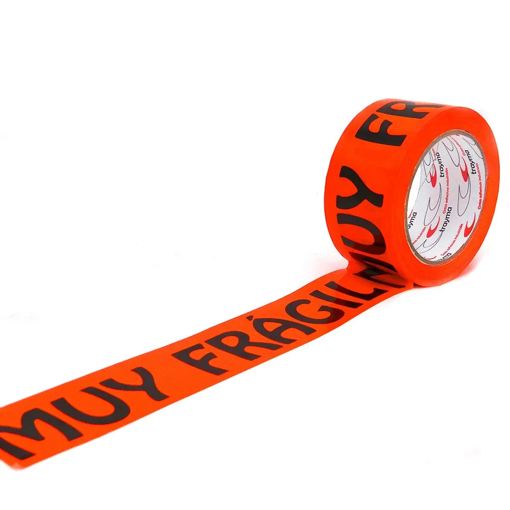 TYM 66120 Cinta adhesiva PVC texto MUY FRÁGIL en Naranja FLÚOR 50mm x 66mm