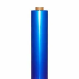 Film de recubrimiento azul para plásticos. Polietileno con adhesivo acrílico de alto tack. Bobina o rollo cortado a medida.