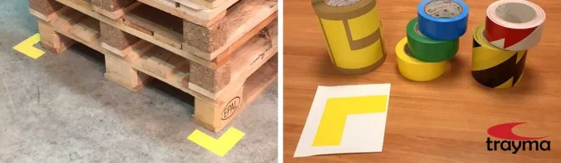 Esquinas troqueladas para señalizar palets en el suelo Esquineros adhesivos para suelo marcaje de palets y zonas de almacenamiento