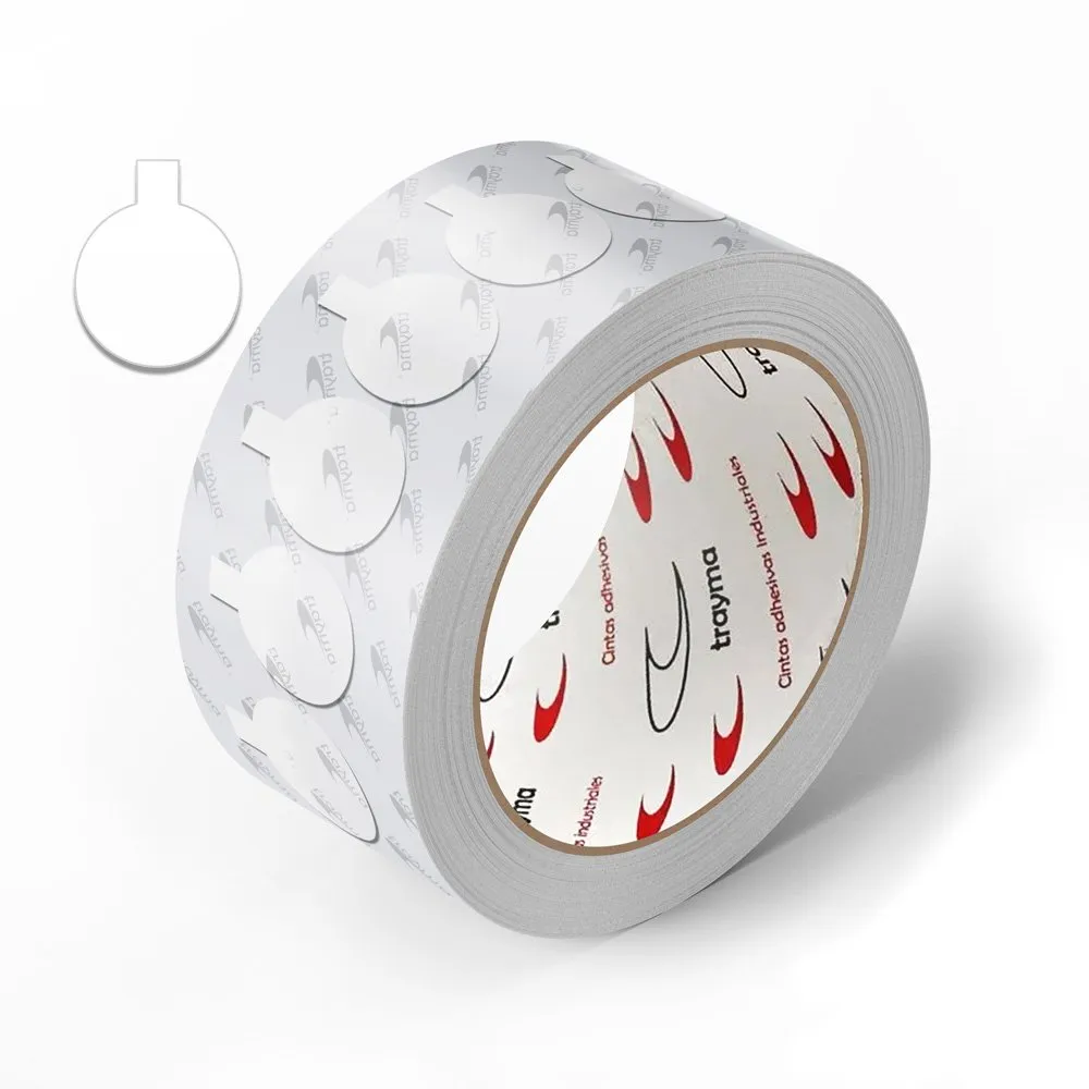 Rollo cinta adhesiva troquelada doble cara extra-fuerte con fingerlift en círculos - Troqueline - Trayma.