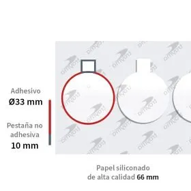 Detalle medidas adhesivo troquelado de doble cara extra-fuerte con fingerlift en círculos - Troqueline - Trayma.